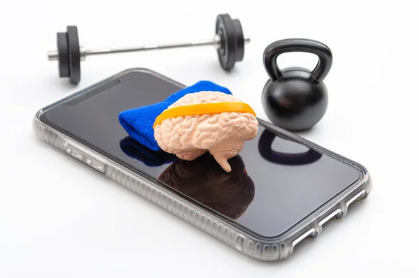 Тренинг Мозга Неврологическое Приложение Концепция Тренировки Разума Человеческим Мозгом Повязкой — стоковое фото