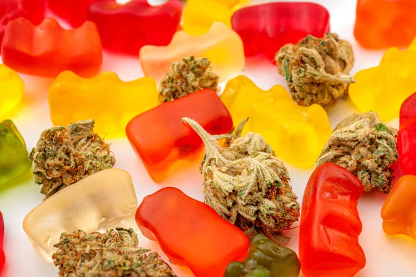 Comestibles Cannabis Marijuana Médicale Gommes Infusées Cbd Thème Concept Pot Photos De Stock Libres De Droits