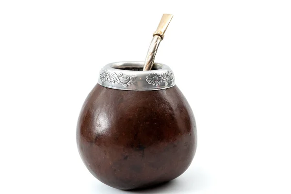 Nootropic Stimulant Alternative Medicine Holistic Cleanse Concept Gourd Bombilla Metallic — Stock Photo, Image