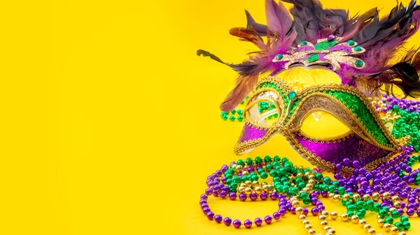 Happy Mardi Gras Fat Tuesday Koncepcja Karnawału Bliska Maskę Twarzy — Zdjęcie stockowe