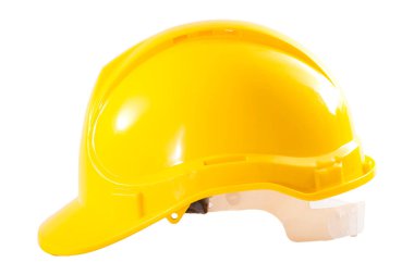 Endüstriyel işçiler ya da inşaat sahasının güvenlik ekipmanı konsepti beyaz arka planda izole edilmiş sarı bir başlık ve kırpma yolu kesimi.