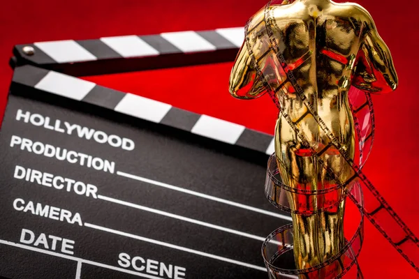 Hollywood Film Awards Concept Shiny Metallic Movie Award Wrapped Celluloid — Foto Stock