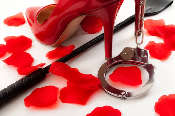 Kinky Sex Bdsm Games Concept Pair Red Shiny High Heel — Stock Photo, Image