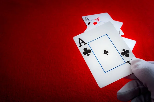 Playing Cards Gambling Magic Trick Hand Wearing White Glove Holding — Stock Photo, Image