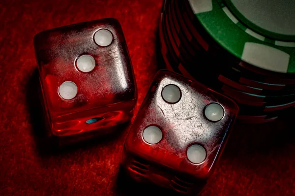 Gambling Betting Addiction Concept Grunge Closeup Image Dice Casino Chips — Stock Photo, Image