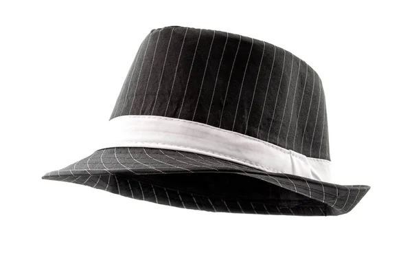Шикарные Шляпы Формальная Концепция Наряд Черный Полосатый Шляпа Fedora Изолированы — стоковое фото