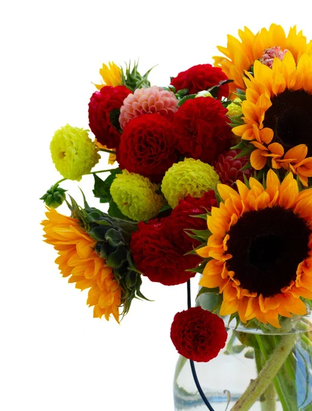 Dahlia en zonnebloemen — Stockfoto