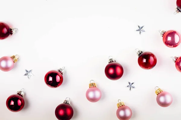 Christmas flat lay scene with glass balls — Stock Photo, Image