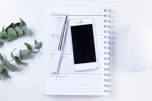 Home office desk with phone — Stock Photo, Image