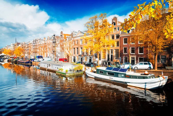 Remblai Canal Amstel Amsterdam Jour Automne Pays Bas — Photo