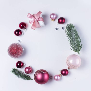Christmas flat lay scene with glass balls clipart