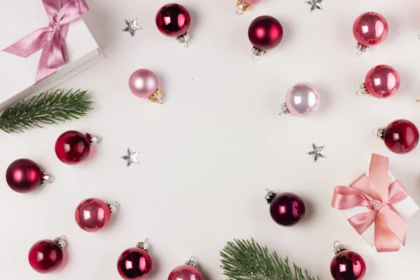 Christmas flat lay scene with glass balls — Stock Photo, Image