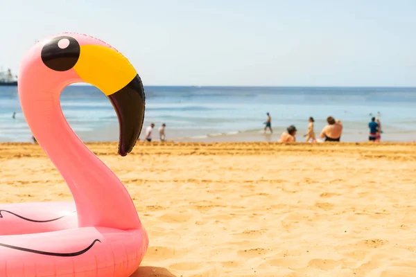 Pink Flamingo Nadmuchiwane Piasku Plaży — Zdjęcie stockowe