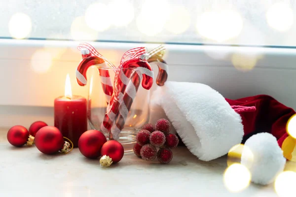 Christmas scene on windowsill — Stock Photo, Image