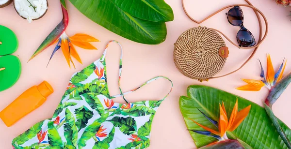 Summer flat lay scenery with swimsuit