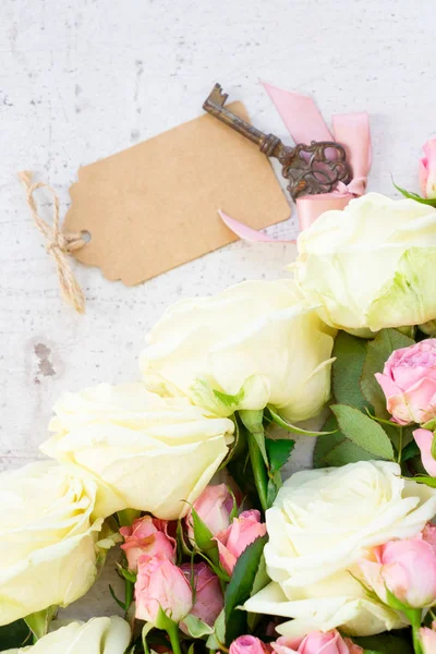 Рожеві та білі квітучі троянди — стокове фото
