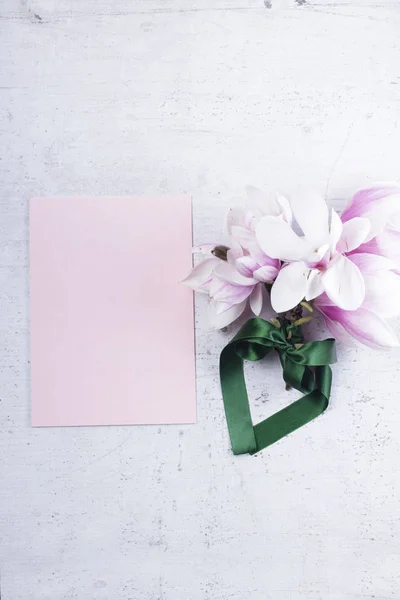 Květy magnólie ploché lay scéna — Stock fotografie