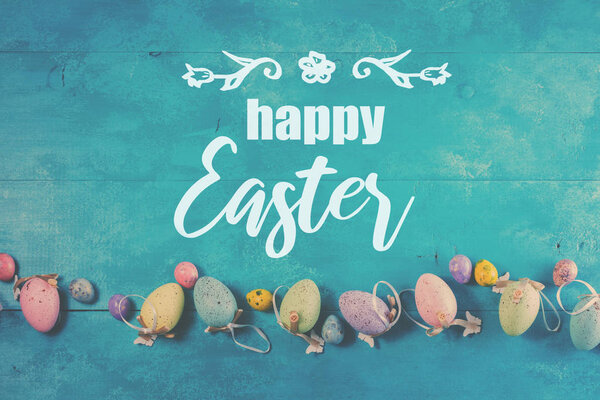 Easter eggs on bright blue background