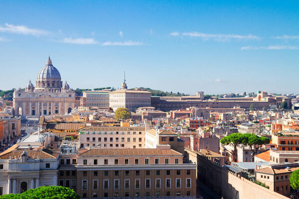 Cityscape of Rome with St. Peters cathedral dome, Italy