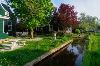 Hollanda 'nın Zaanse Schans kasabasındaki küçük ev manzarası
