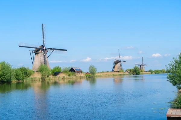 Hollanda 'nın Kinderdijk kentindeki kırsal yel değirmenlerinin ufuk çizgisi