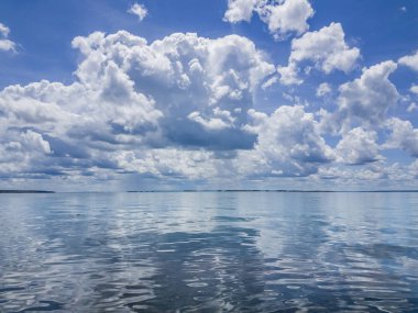 Bulutlu gökyüzü gölde yansıyan