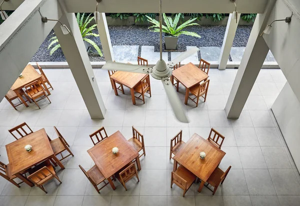 Vista Aérea Mesas Cadeira Café Vazio Hotel Conceito Interior Loft — Fotografia de Stock