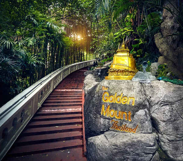 Zlatá Socha Stúpa Tropické Džungli Poblíž Schodů Chrám Wat Saket — Stock fotografie