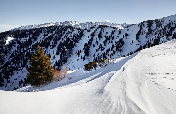Hohe Berge Mit Schnee Und Hohen Gipfeln Zur Winterzeit — Stockfoto