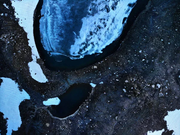 Drone Disparó Sobre Hermoso Lago Montaña Con Glaciar Hielo Vista —  Fotos de Stock