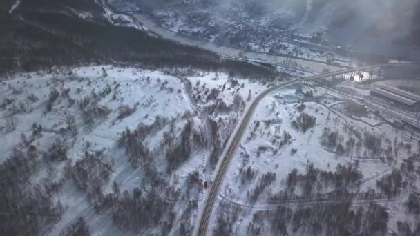 Vue Sur Drone Sur Route Hiver — Video