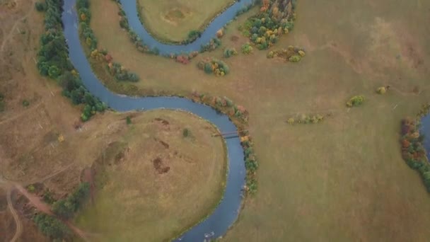 Flying Winding River Russia Drone View — Stock Video