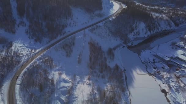 Vue Sur Drone Sur Route Hiver — Video