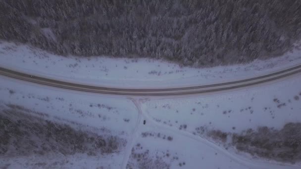 Вид Беспилотник Дороге Зимой — стоковое видео
