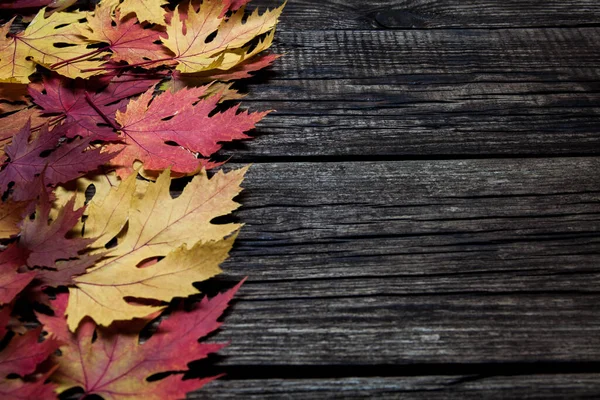 Foglie di autunno su sfondo di legno con copia spase — Foto Stock