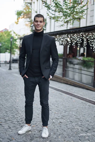 Outdoor Portrait Handsome Young Male Walking Street People — Stock Photo, Image