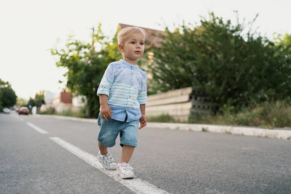 Malý chlapec kráčí po cestě — Stock fotografie