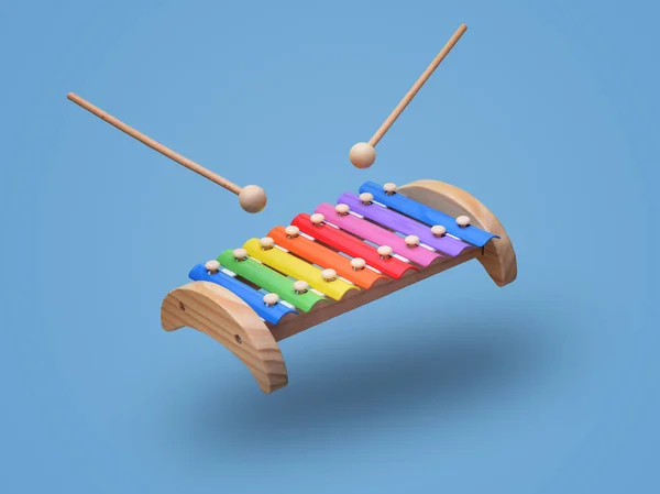 Rainbow Colorido Brinquedo Madeira Xilofone Paira Com Dois Paus Isolado Fotografia De Stock