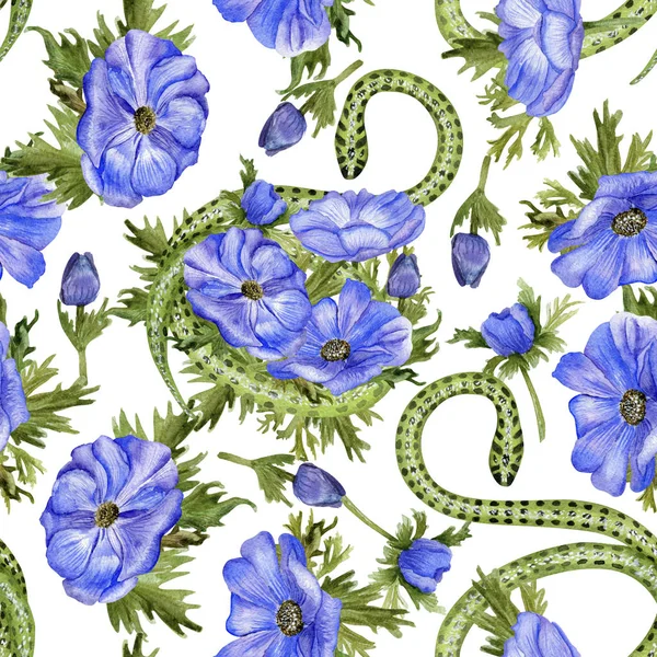 Anemones and snakes seamless — Stock Photo, Image