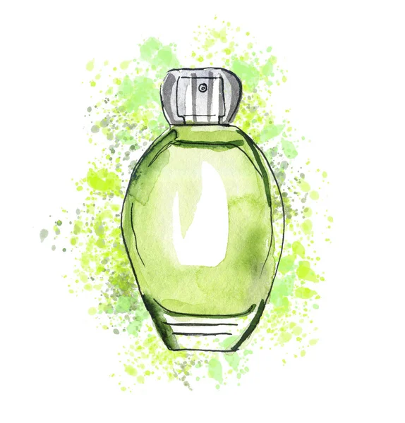 Perfume verde com gotas — Fotografia de Stock