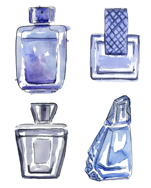 Erkek parfüm mavi, gri kümesi — Stok fotoğraf