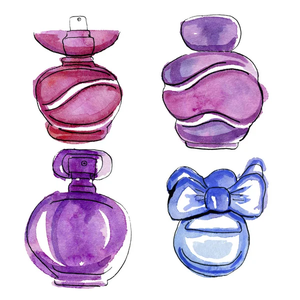 Conjunto de perfumes mujer violeta, rosa, azul — Foto de Stock