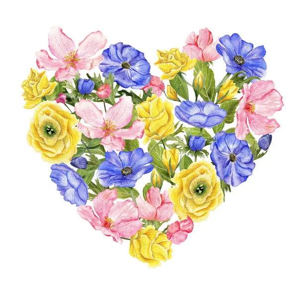Coração em forma de conjunto de flores — Fotografia de Stock