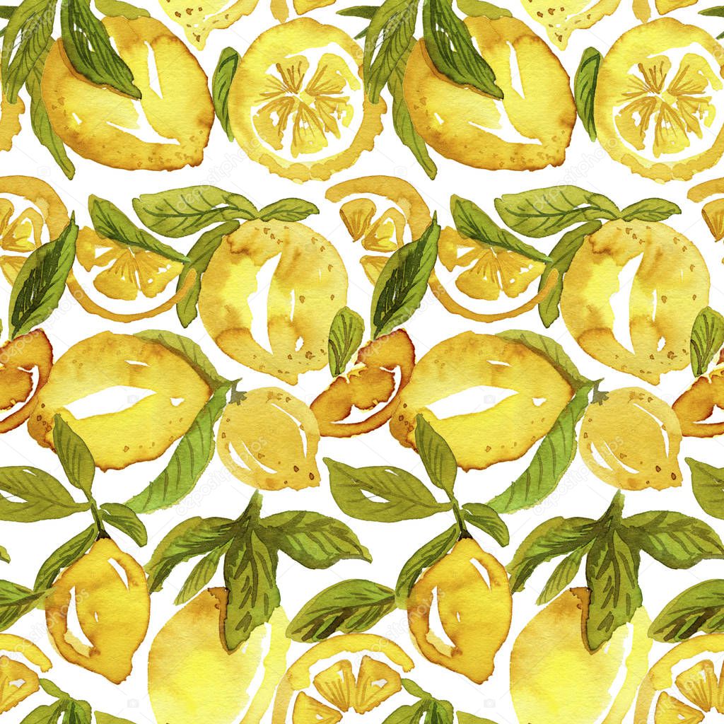 Pattern with lemons on white