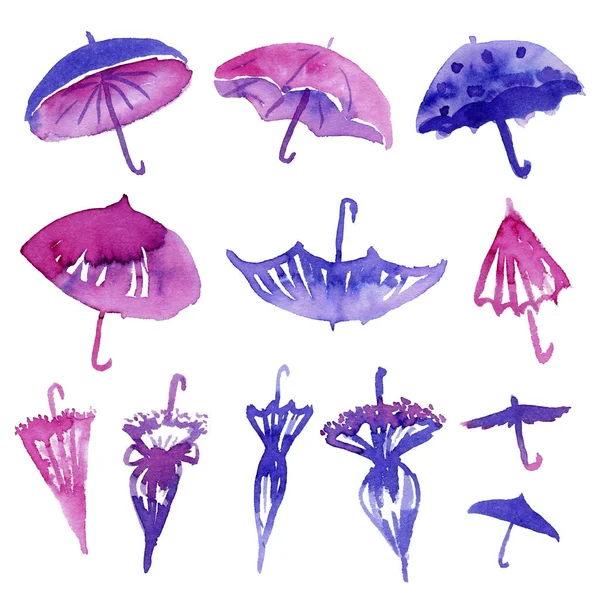 Conjunto de paraguas sobre fondo blanco —  Fotos de Stock