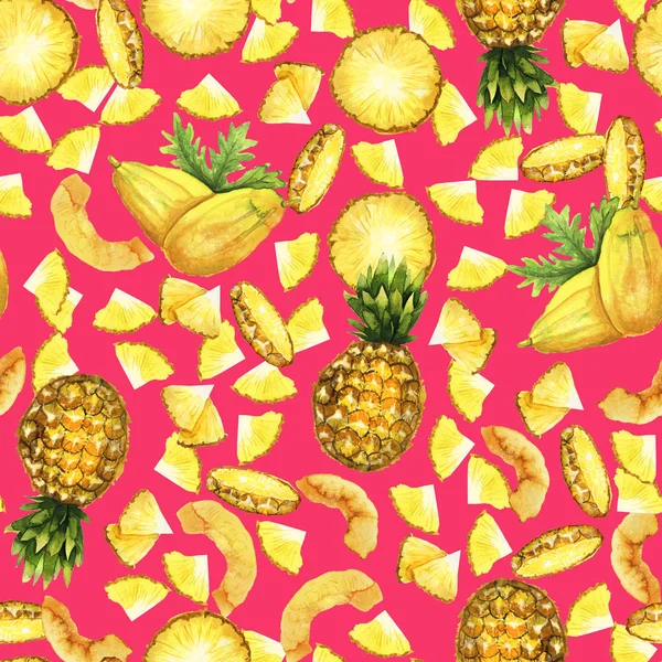 Ananas i papaja magenta wzór — Zdjęcie stockowe