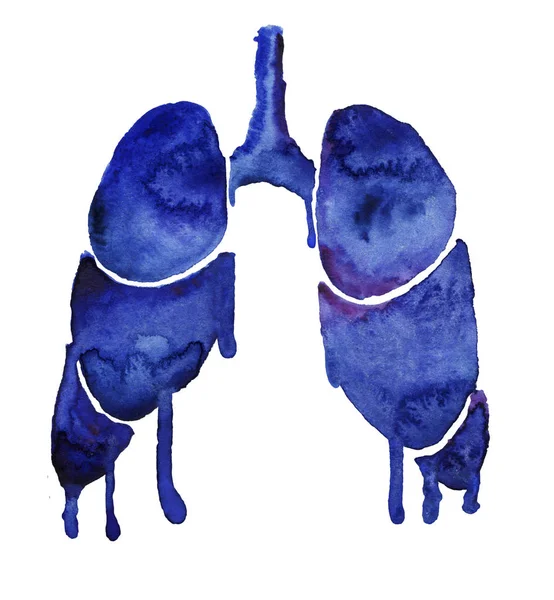 Blue watercolor lungs with bright paint smudges — Stock Photo, Image