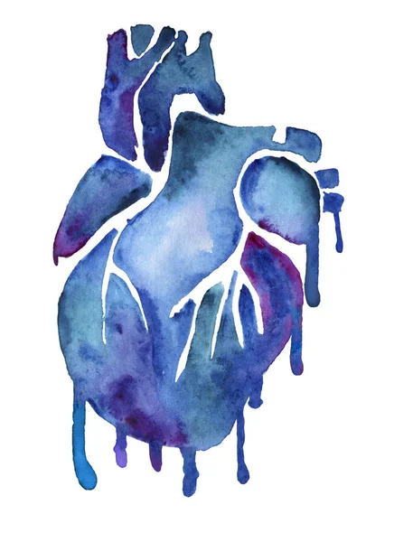 Blue watercolor heart with colorful paint smudges — Stock Photo, Image