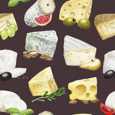 Sulu Boya Dikişsiz desen peynir ve addings kara günü