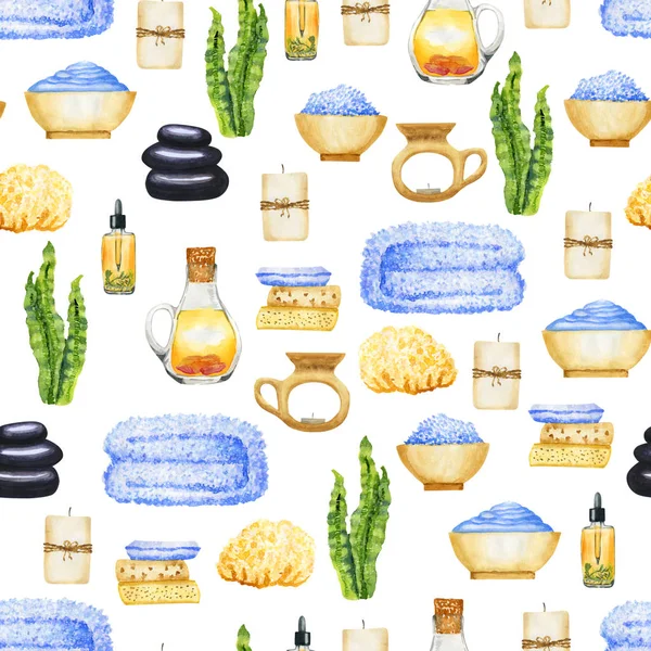 Watercolor SPA seamless pattern on white background — Stock Photo, Image